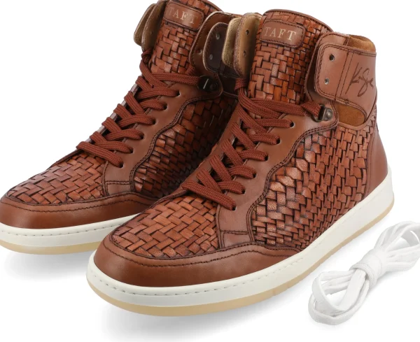 Rapido Brown Leather Sneakers - Brown Woven | -TAFT Fashion