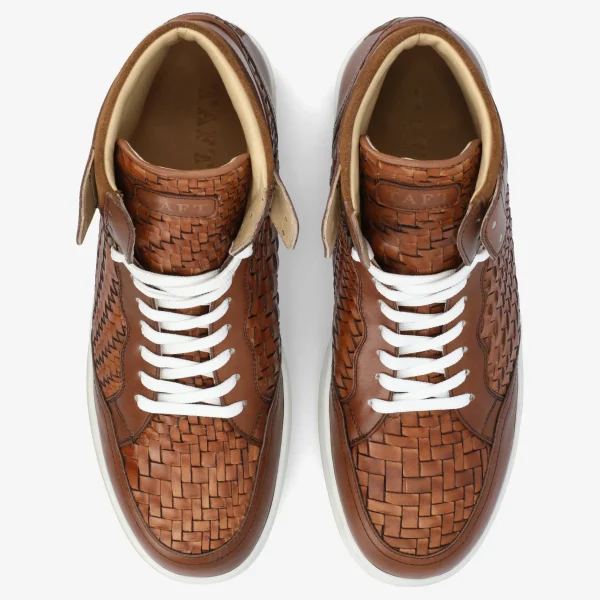 Rapido Brown Leather Sneakers - Brown Woven | -TAFT Fashion